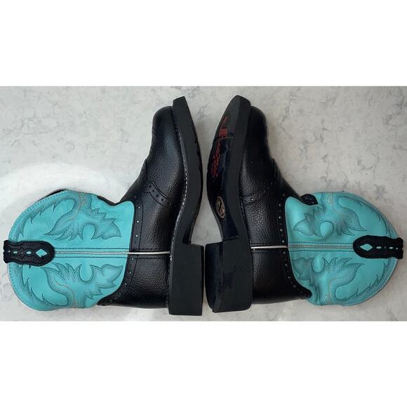 JUSTIN GYPSY L9905 Gemma Short Western Cowgirl Boots Size 6.5B Black & Turquoise - Picture 9 of 15